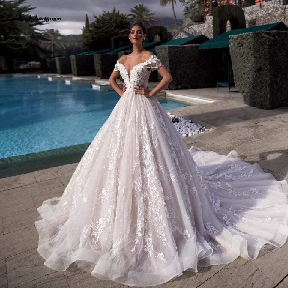 NumberSea Princess Bridal Gown Vintage Lace Wedding Dresses Off the Shoulder