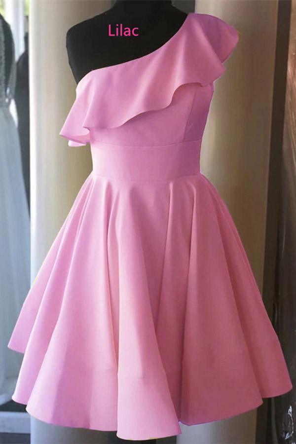 One Shoulder Ruffled Short Prom Dress Homecoming Dress