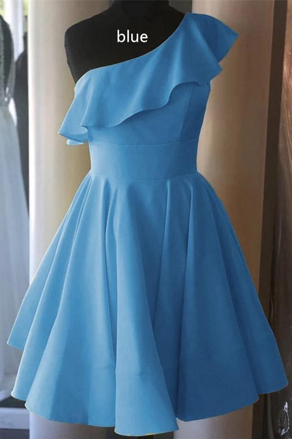 One Shoulder Ruffled Short Prom Dress Homecoming Dress