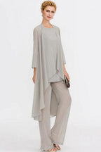 Pantsuit 3 Piece Suit Mother of the Bride Dress Plus Size Floor Length Chiffon