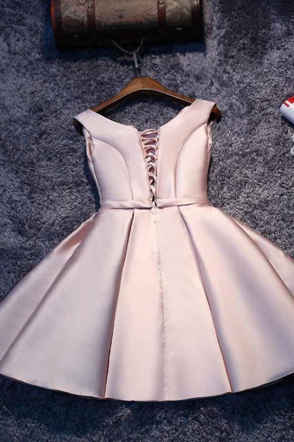Pink A-line Lace-up Satin Short Homecoming Dress Party Dress