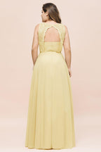 Plus Size Floral A-line Bridesmaid Dress Sleeveless Evening Maxi Dress for Girls Women