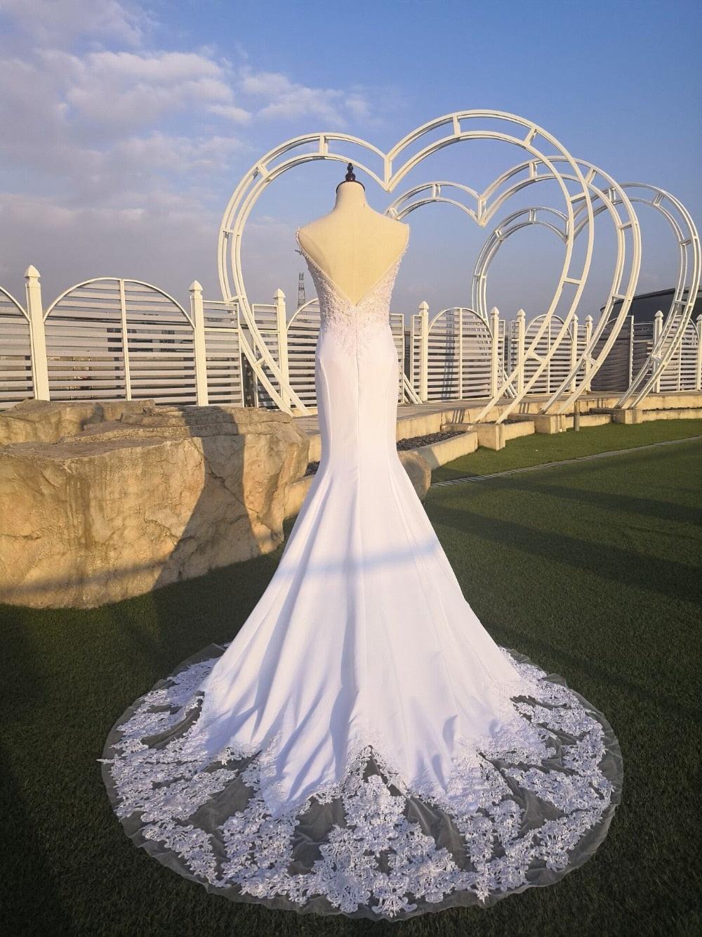 NumberSea V Neck Mermaid Wedding Dresses Lace Appliques Boho Wedding Dress Backless Sexy robe de mariee vestido de casamento