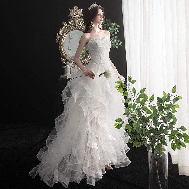 NumberSea Vestido De Noiva 2021 New Front Short Long Back Strapless Wedding Dress Sweet Bride Dress With Train Custom Made Wedding Gown L