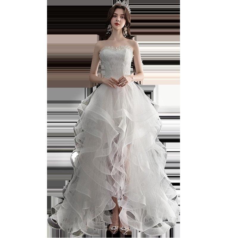 NumberSea Vestido De Noiva 2021 New Front Short Long Back Strapless Wedding Dress Sweet Bride Dress With Train Custom Made Wedding Gown L