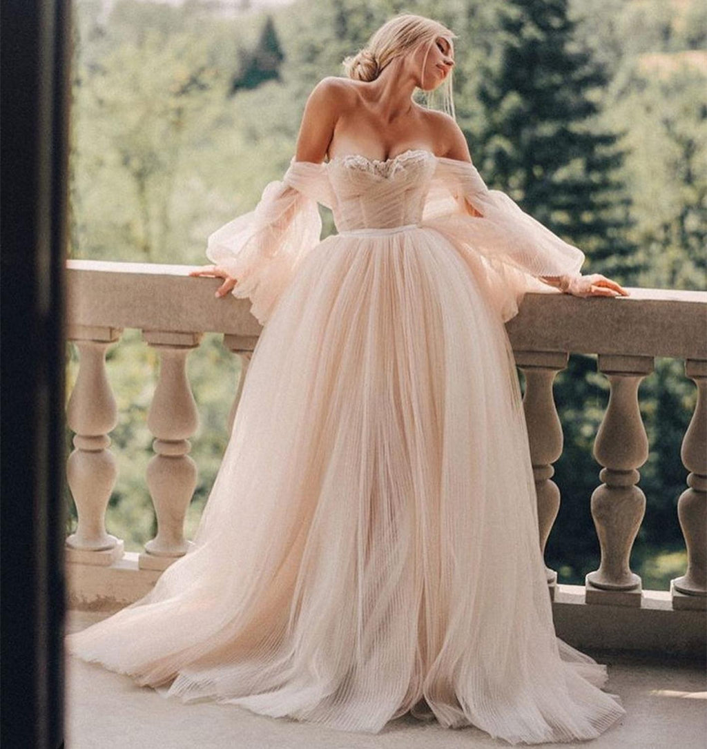 NumberSea Wedding Dress Ball Gowns Long Puff Sleeve Champagne Off Shoulder Brilliant Brdal Gowns robe de mariée bohème vestidos de novia