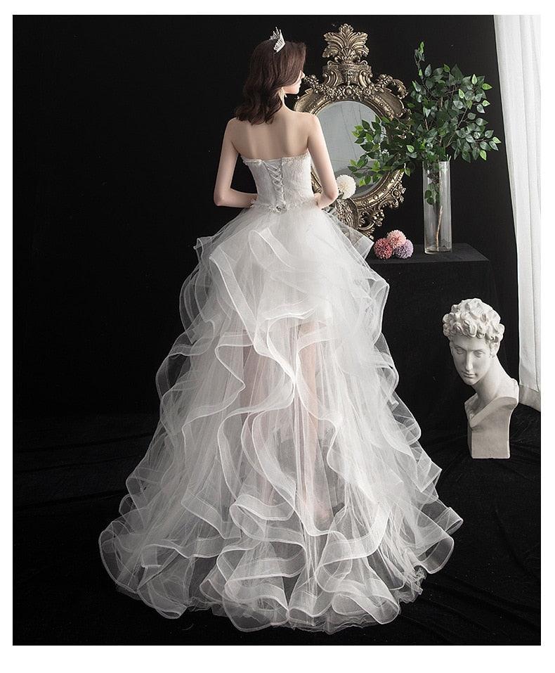 NumberSea Vestido De Noiva 2021 New Front Short Long Back Strapless Wedding Dress Sweet Bride Dress With Train Custom Made Wedding Gown L