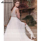 NumberSea vestido de novia sin espalda Deep V Neck Sexy Lace High Split Sleeveles Open Back Wedding Dresses vestido de fiesta de boda 2021