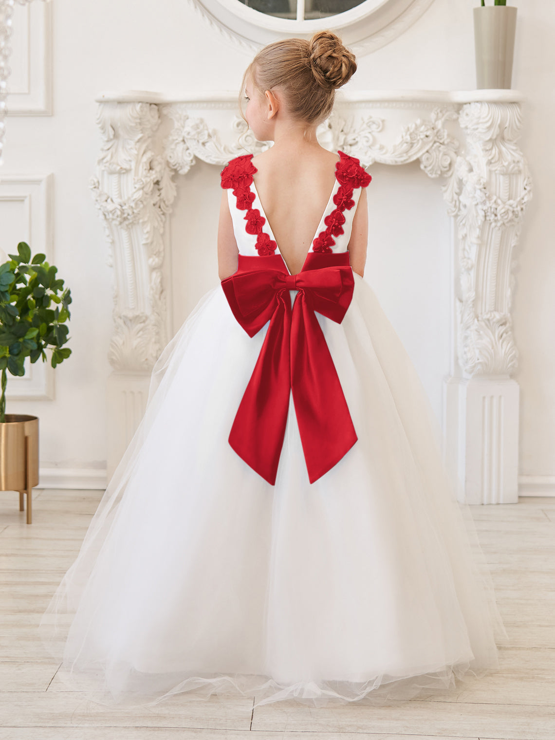 Ball-Gown/Princess 3d Flower Tulle Floor-length Ivory Flower Girl Dress
