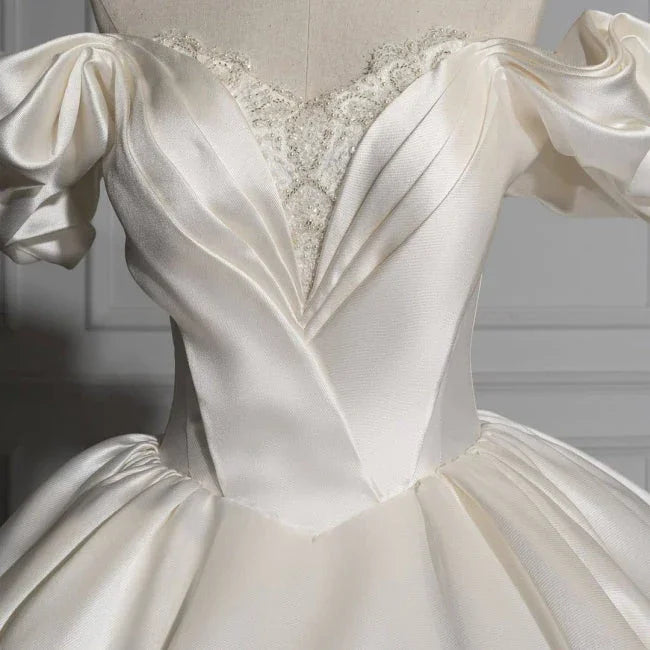 Romantic Off-the-shoulder Ball Gown Satin Wedding Dresses