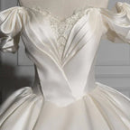 Romantic Off-the-shoulder Ball Gown Satin Wedding Dresses