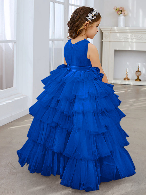 Ball-Gown/Princess Pearl Pink Sleeveless Tulle Bow Flower Girl Dress (010220814)