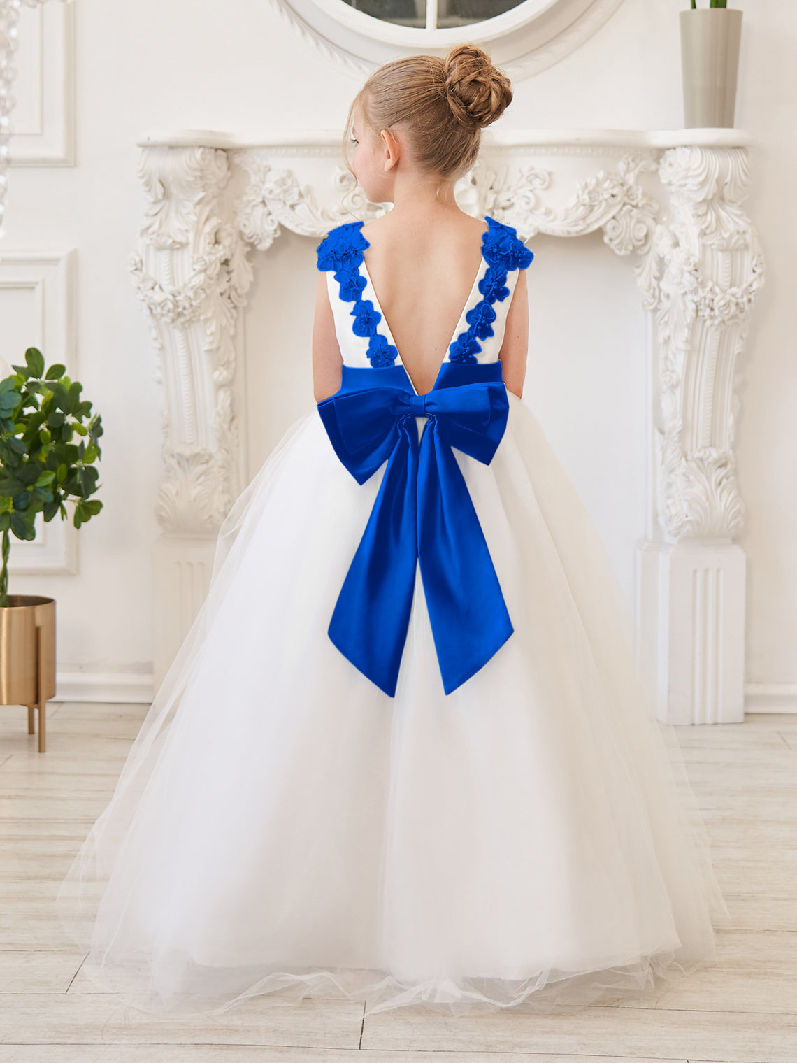Ball-Gown/Princess 3d Flower Tulle Floor-length Ivory Flower Girl Dress