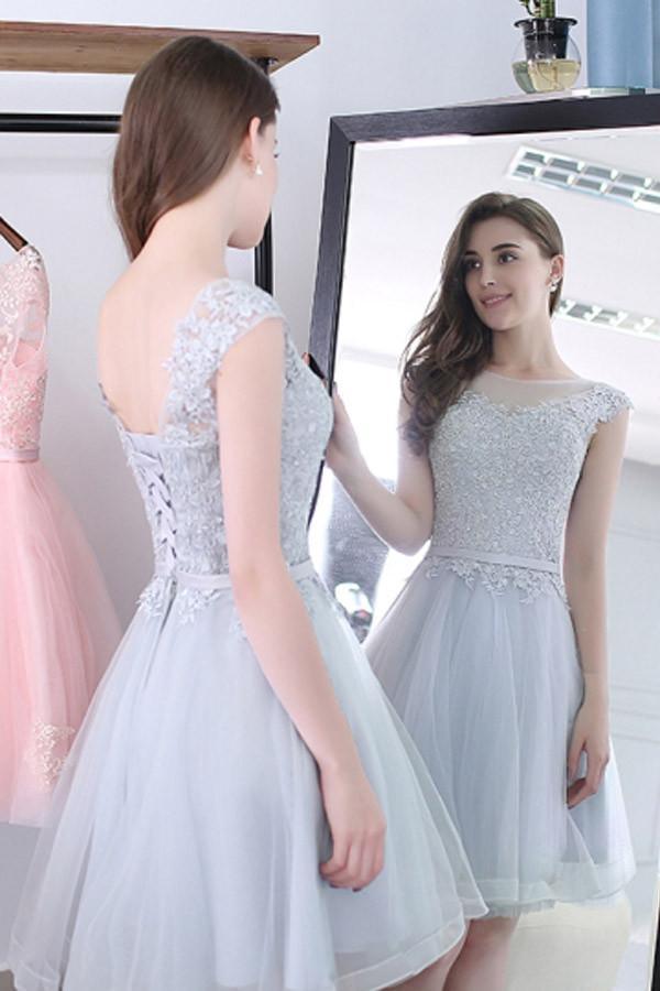 Scoop Sashes Appliques Mini Homecoming Dress Short Prom Dresses