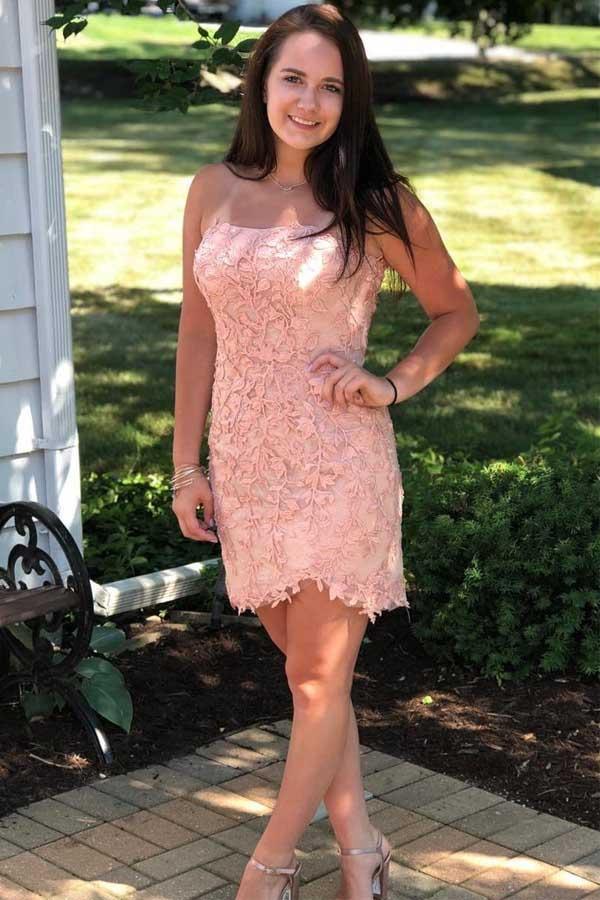 Sexy Strapless Tight Lace Short Prom Dress  Homecoming Dress