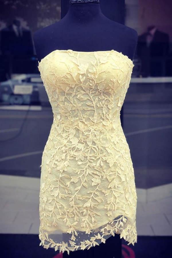 Sexy Strapless Tight Lace Short Prom Dress  Homecoming Dress