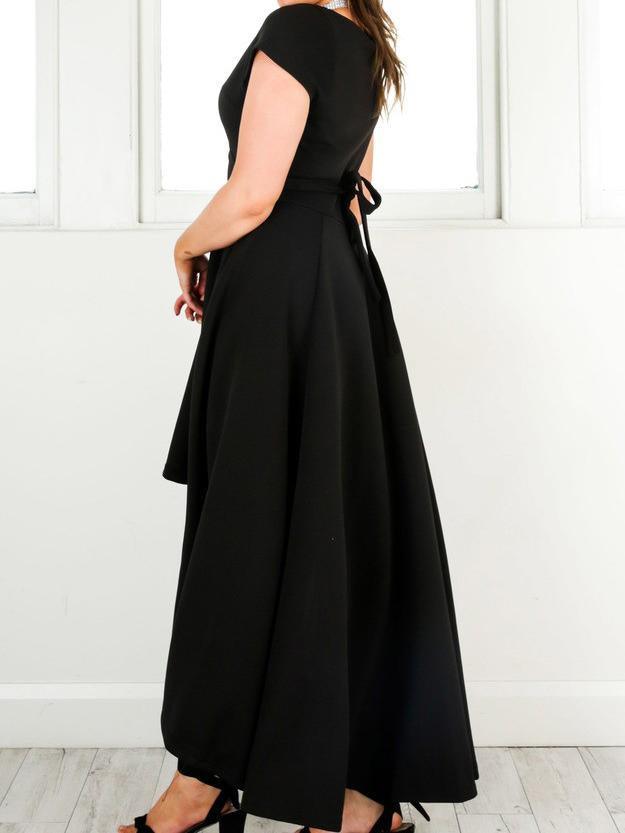 Sexy V Neck Cap Sleeves Satin High Low Homecoming Dress