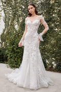 Sheer Sleeves Long Wedding Dress