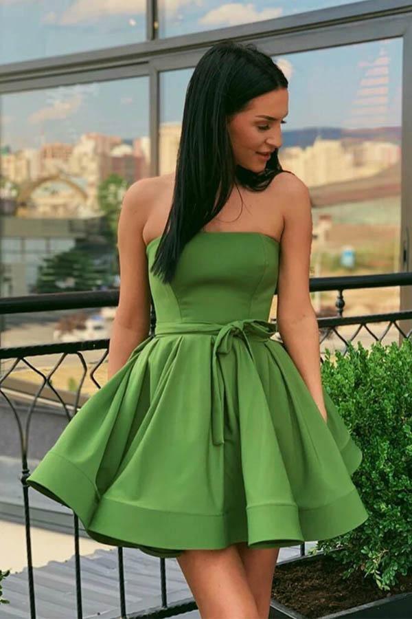 Simple Satin Strapless Short Formal Homecoming Dress