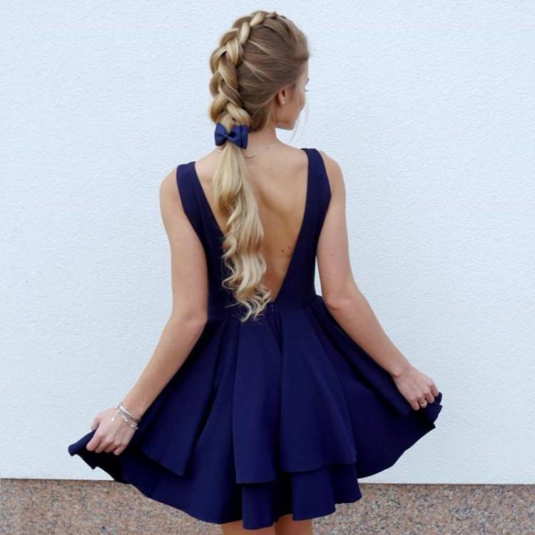 Simple V Neck Satin Pretty Homecoming Dresses Short Prom Dresses