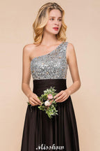 Sparkly Sequin Bridesmaid Dress One Shoulder Maxi Evening Dress Wedding party Dress