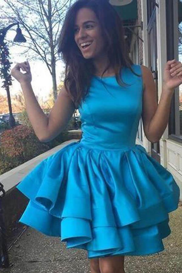 Tiered Skirt Homecoming Dresses Short Prom Dress Satin Prom Gown