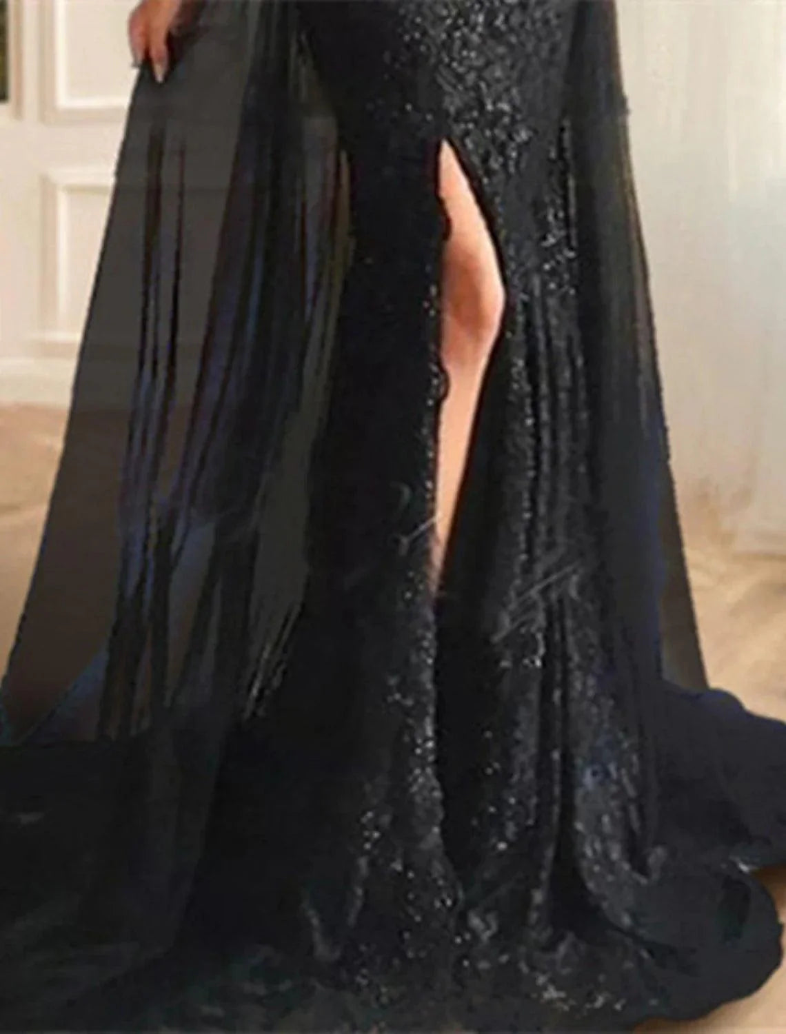 Mermaid / Trumpet Evening Gown Floral Dress Formal Wedding Sweep / Brush Train Long Sleeve Off Shoulder Fall Wedding Reception Chiffon with Slit Appliques