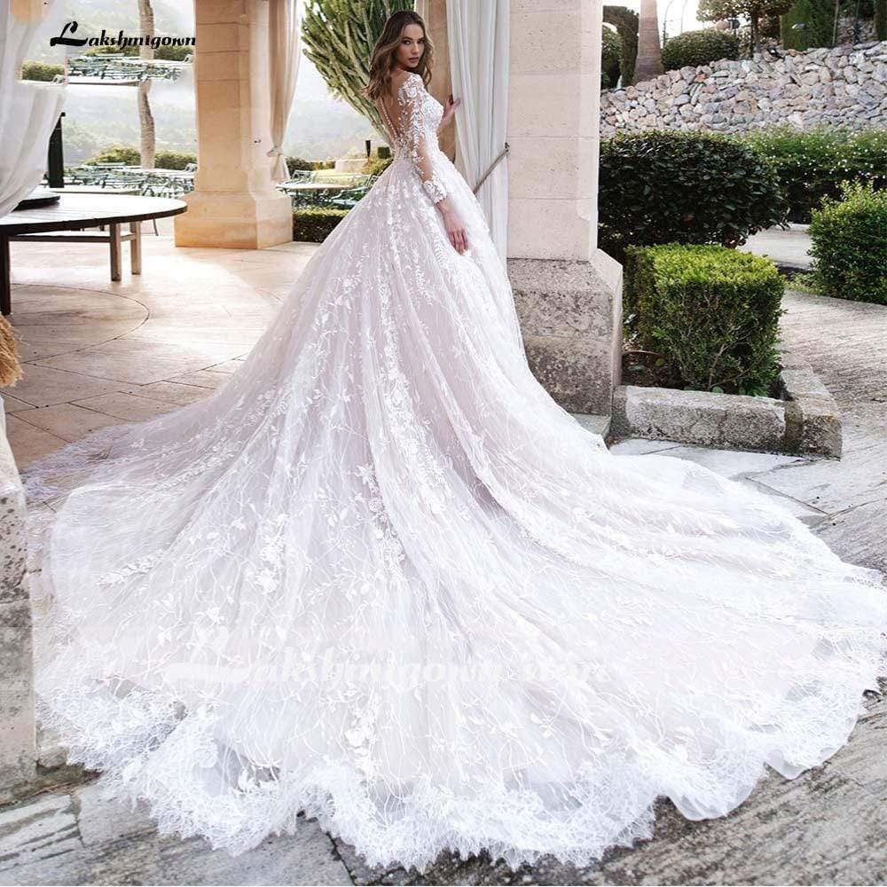 NumberSea V-Neck A Line Lace Wedding Dresses