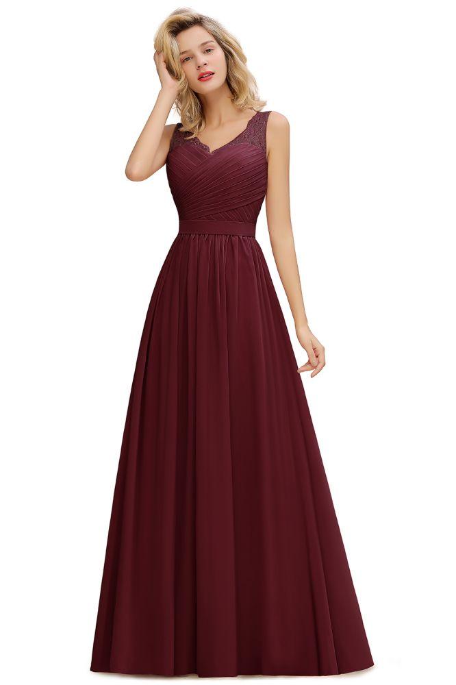 V-Neck Aline Ruffle Chiffon Bridesmaid Dress Sleeveless Floral Evening Swing Dress