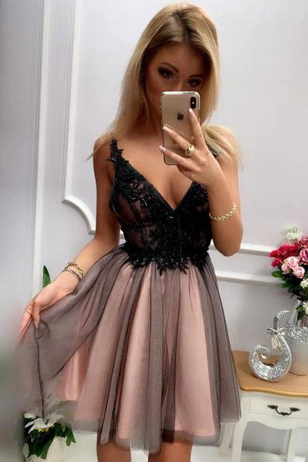 V-neck Short Homecoming Dresses  Beaded Short Formal Dress