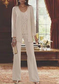 Vintage jewel long sleeves two pieces chiffon mother dress sequined