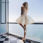 NumberSea Vintage Lace Short Sexy Bridal Gown Beach Wedding Dresses Sleeveless