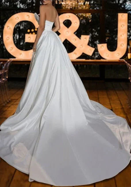 Vintage strapless mermaid sequined sleeveless satin Wedding Dresses