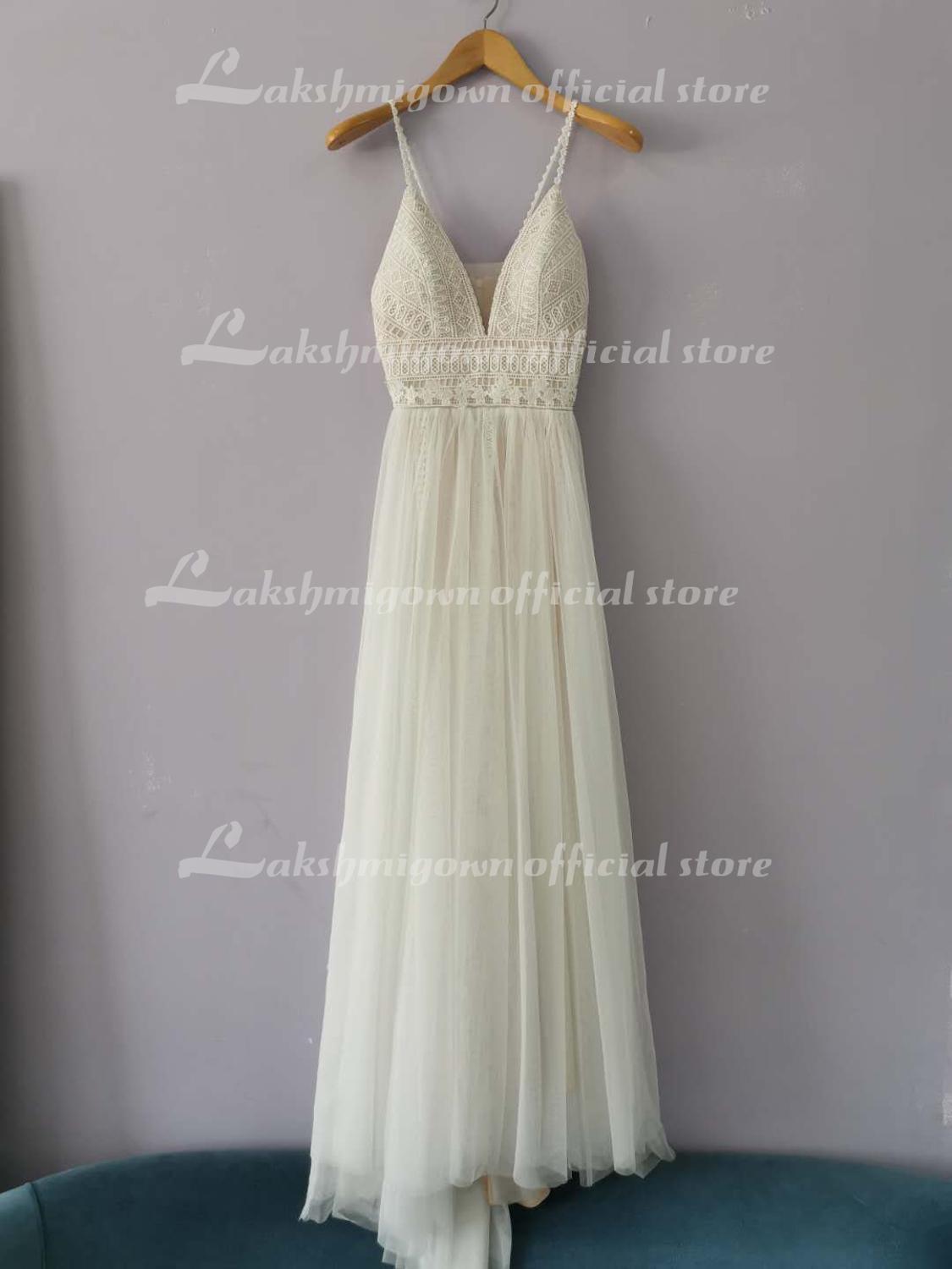 NumberSea Wedding Dress Lace V Neck Champagne Wedding Gown Dress Princess