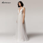 NumberSea Wedding Dress V-Neck Lace Appliques Princess Tulle