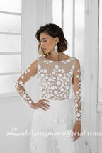 NumberSea White Jumpsuit Beach Wedding Dresses Long Sleeve
