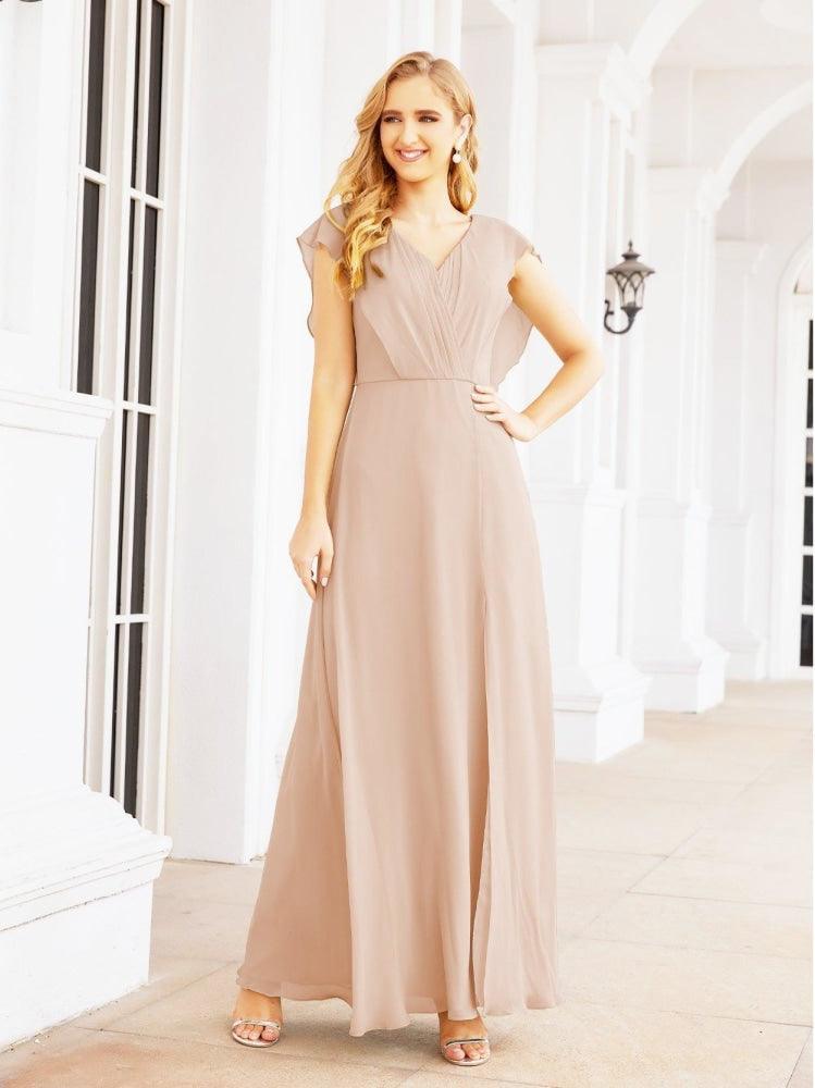 Women's Bridesmaid Dresses Chiffon Cape Formal Evening Party Prom Dress Open Back Gowns for Wedding Guests SEA28058