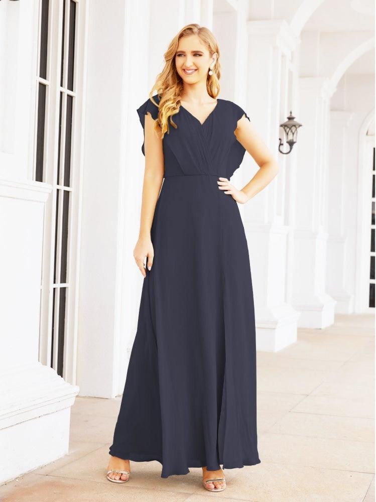 Women's Bridesmaid Dresses Chiffon Cape Formal Evening Party Prom Dress Open Back Gowns for Wedding Guests SEA28058