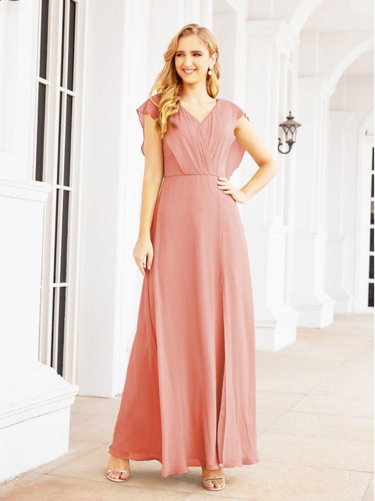 Women's Bridesmaid Dresses Chiffon Cape Formal Evening Party Prom Dress Open Back Gowns for Wedding Guests SEA28058