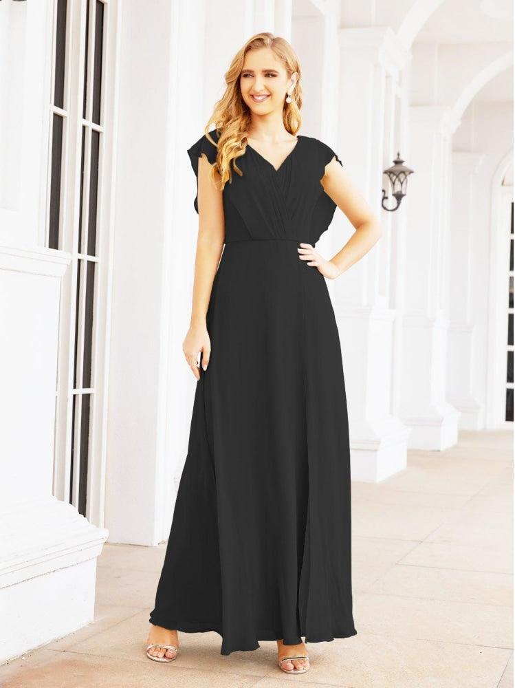 Women's Bridesmaid Dresses Chiffon Cape Formal Evening Party Prom Dress Open Back Gowns for Wedding Guests SEA28058