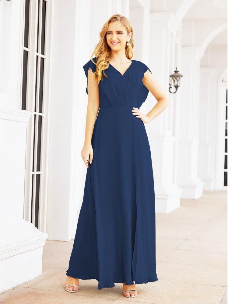 Women's Bridesmaid Dresses Chiffon Cape Formal Evening Party Prom Dress Open Back Gowns for Wedding Guests SEA28058