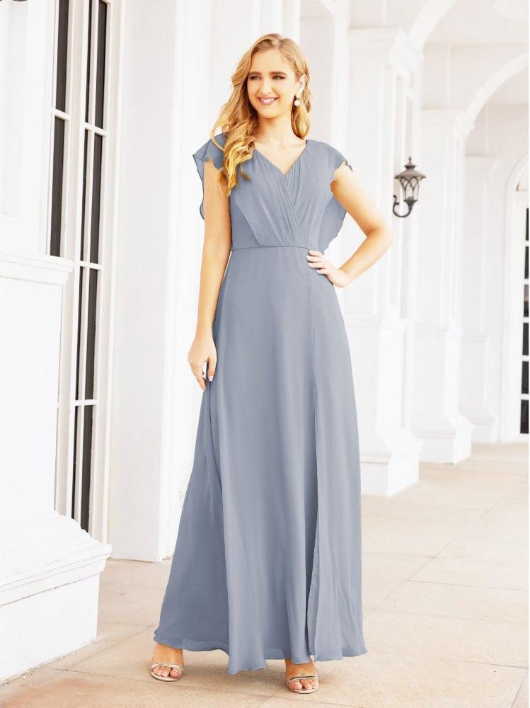 Women's Bridesmaid Dresses Chiffon Cape Formal Evening Party Prom Dress Open Back Gowns for Wedding Guests SEA28058