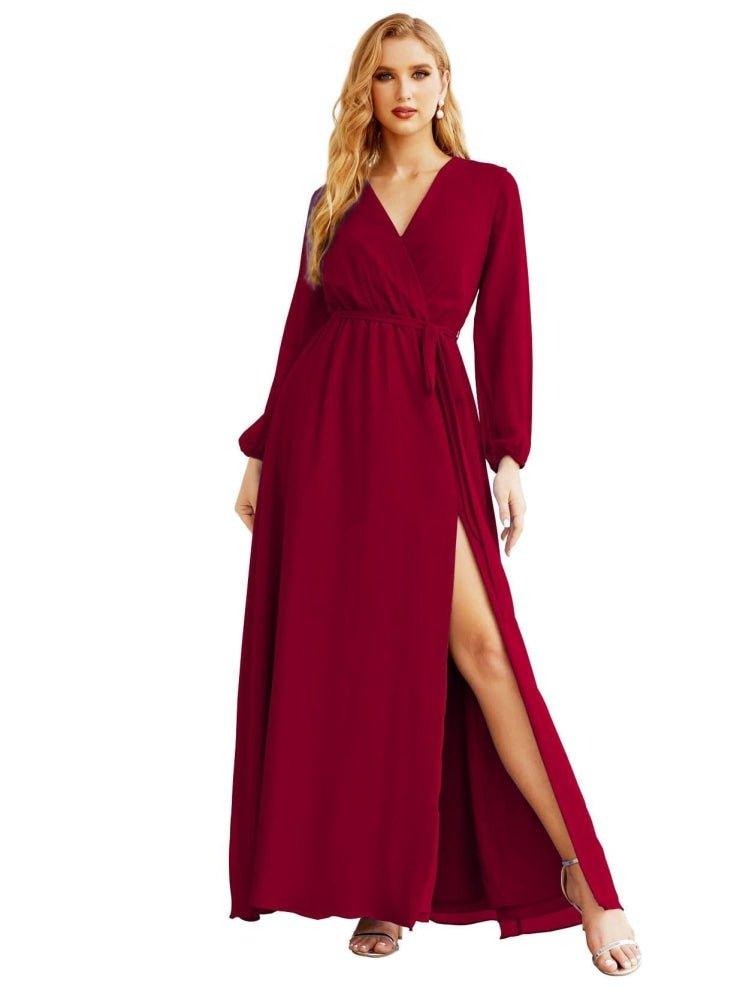 Women's Chiffon Bridesmaid Dress A line Long Sleeves Formal Evening Prom Gown for Wedding Guest SEA28032