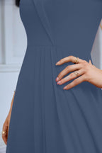 Women's thin strap off the shoulder bridesmaid mopping the floor evening dress 28093